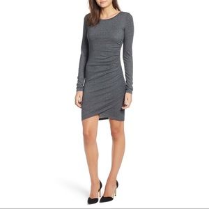 NWT charcoal grey long sleeve ruched dress
